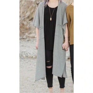 Anthropologie Roffe Boho Black & White Micro Striped Long Sweeper Cardigan
